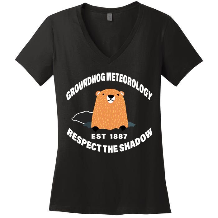 Groundhog Meteorology Respect The Shadow Women's V-Neck T-Shirt