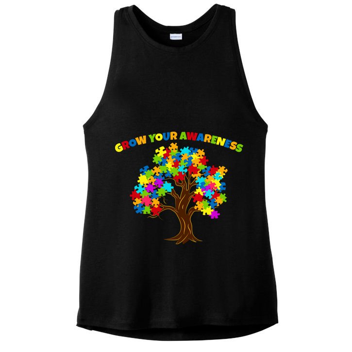 Grow Your Awareness Autism Puzzle Tree Ladies PosiCharge Tri-Blend Wicking Tank