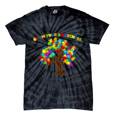 Grow Your Awareness Autism Puzzle Tree Tie-Dye T-Shirt