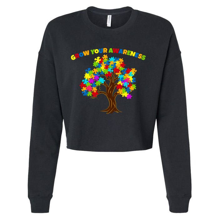Grow Your Awareness Autism Puzzle Tree Cropped Pullover Crew