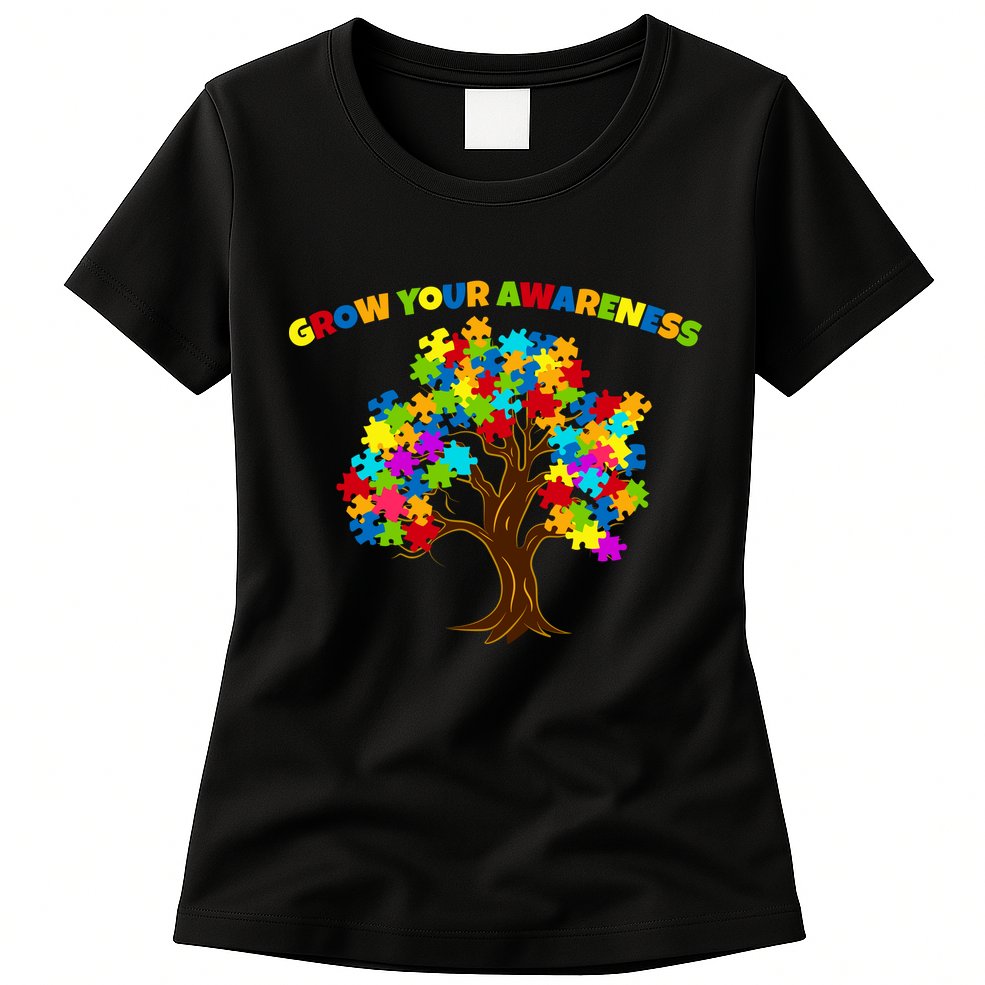 Grow Your Awareness Autism Puzzle Tree Womens T-Shirt
