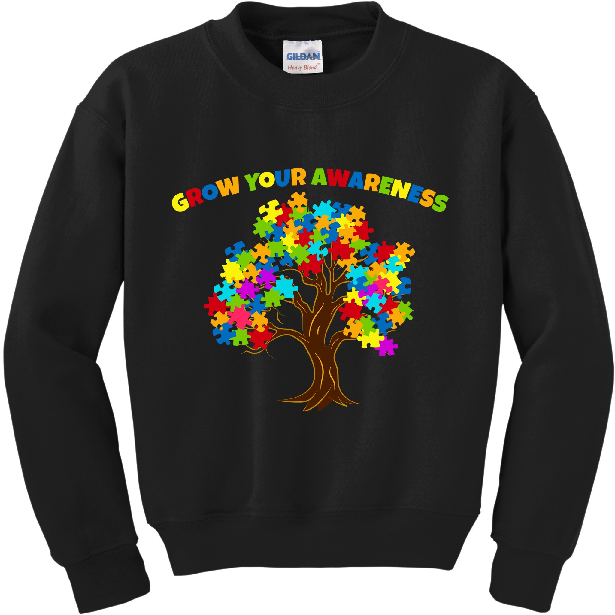 Grow Your Awareness Autism Puzzle Tree Kids Sweatshirt