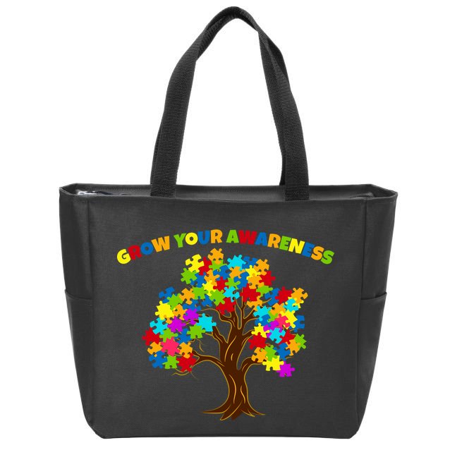 Grow Your Awareness Autism Puzzle Tree Zip Tote Bag