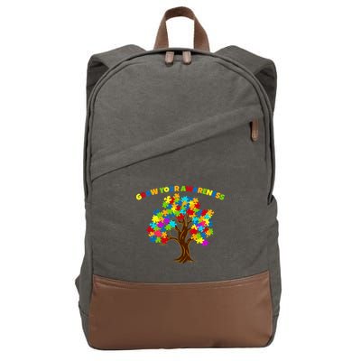 Grow Your Awareness Autism Puzzle Tree Cotton Canvas Backpack
