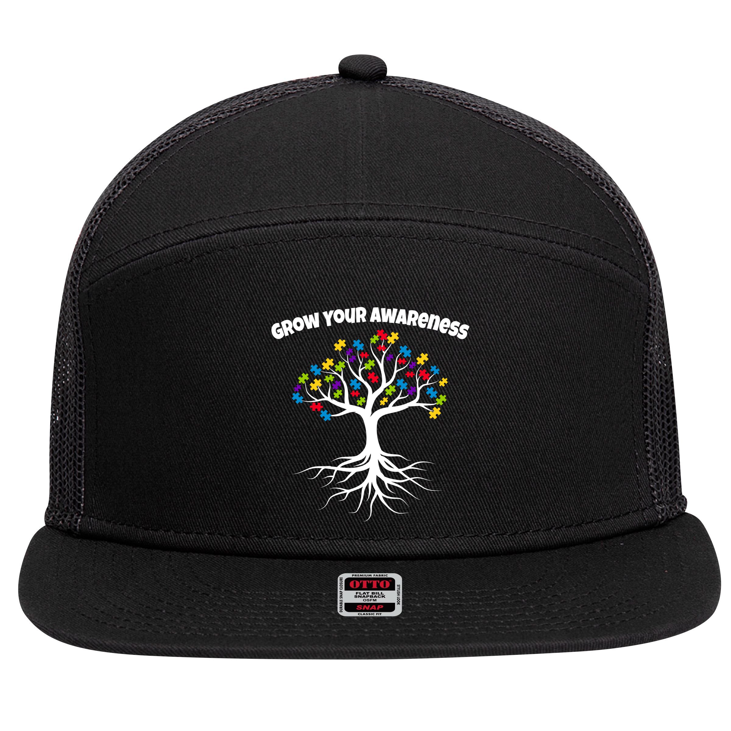 Grow Your Awareness Tree Roots 7 Panel Mesh Trucker Snapback Hat