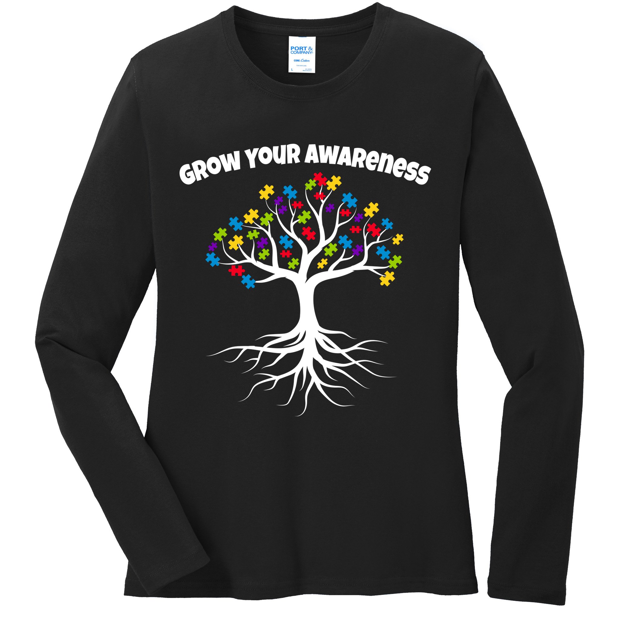 Grow Your Awareness Tree Roots Ladies Long Sleeve Shirt