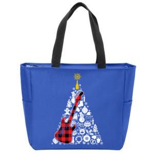 Guitar Red Plaid Christmas Tree Ornat Decor Xmas Pajama Meaningful Gift Zip Tote Bag