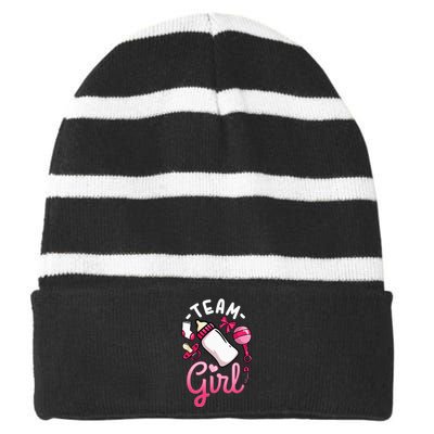 Gender Reveal Party Team Girl Striped Beanie with Solid Band