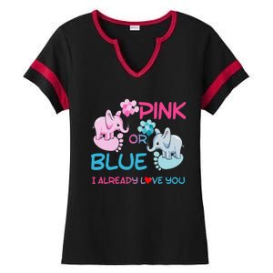 Gender Reveal Pink Or Blue Boy Or Girl Party Supplies Family Ladies Halftime Notch Neck Tee