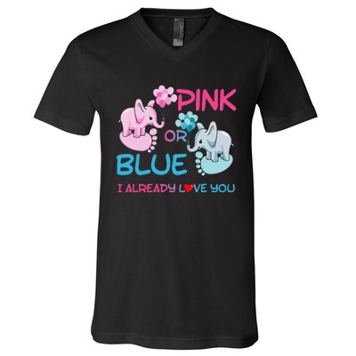 Gender Reveal Pink Or Blue Boy Or Girl Party Supplies Family V-Neck T-Shirt