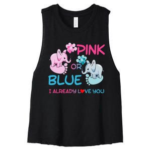 Gender Reveal Pink Or Blue Boy Or Girl Party Supplies Family Women's Racerback Cropped Tank