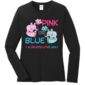 Gender Reveal Pink Or Blue Boy Or Girl Party Supplies Family Ladies Long Sleeve Shirt