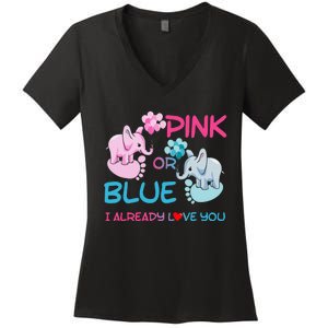 Gender Reveal Pink Or Blue Boy Or Girl Party Supplies Family Women's V-Neck T-Shirt