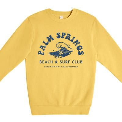 Groovy Retro Palm Springs Beach Surf Club Summer Vacations Premium Crewneck Sweatshirt