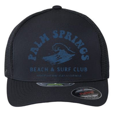 Groovy Retro Palm Springs Beach Surf Club Summer Vacations Flexfit Unipanel Trucker Cap