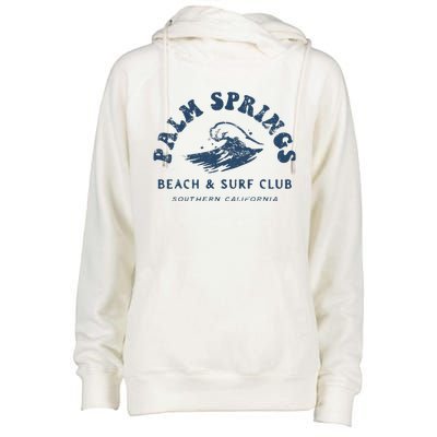 Groovy Retro Palm Springs Beach Surf Club Summer Vacations Womens Funnel Neck Pullover Hood