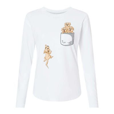 Golden Retriver Pocket Womens Cotton Relaxed Long Sleeve T-Shirt