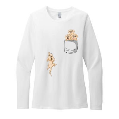 Golden Retriver Pocket Womens CVC Long Sleeve Shirt