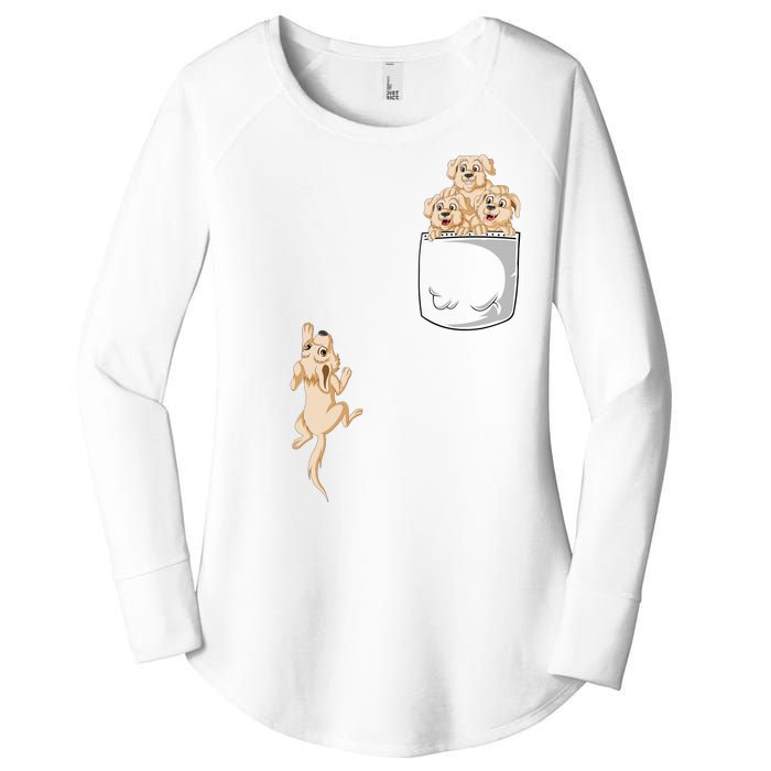 Golden Retriver Pocket Women's Perfect Tri Tunic Long Sleeve Shirt