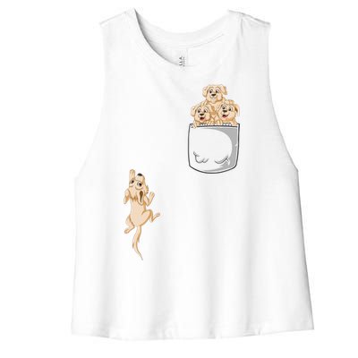 Golden Retriver Pocket Women's Racerback Cropped Tank