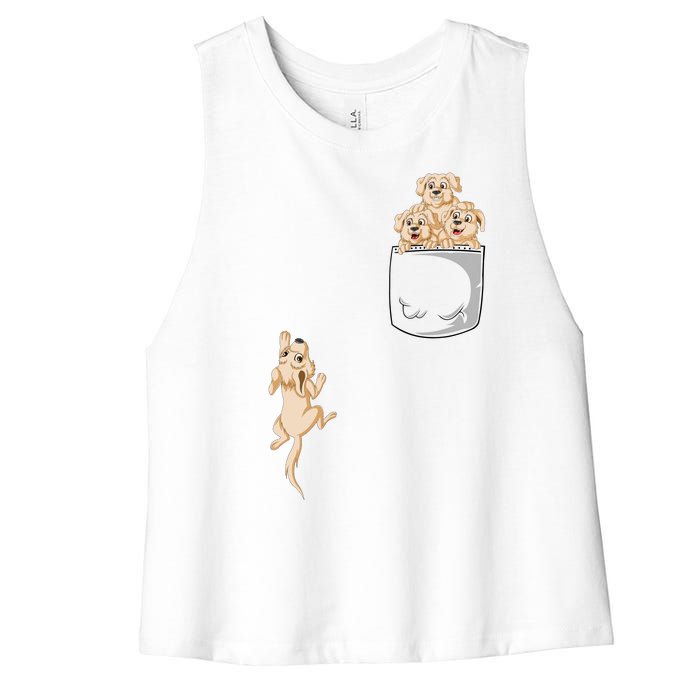 Golden Retriver Pocket Women's Racerback Cropped Tank