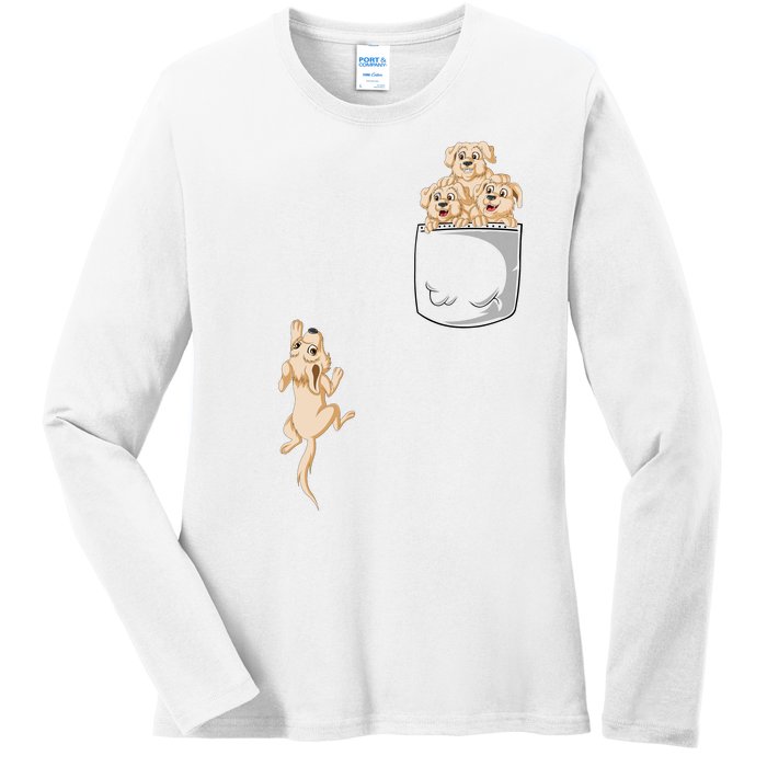 Golden Retriver Pocket Ladies Long Sleeve Shirt