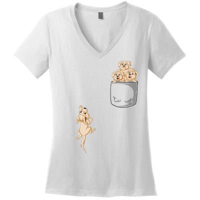 Golden Retriver Pocket Women's V-Neck T-Shirt