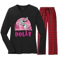 Girl Retro Personalized Dolly Cowgirl First Name Women's Long Sleeve Flannel Pajama Set 