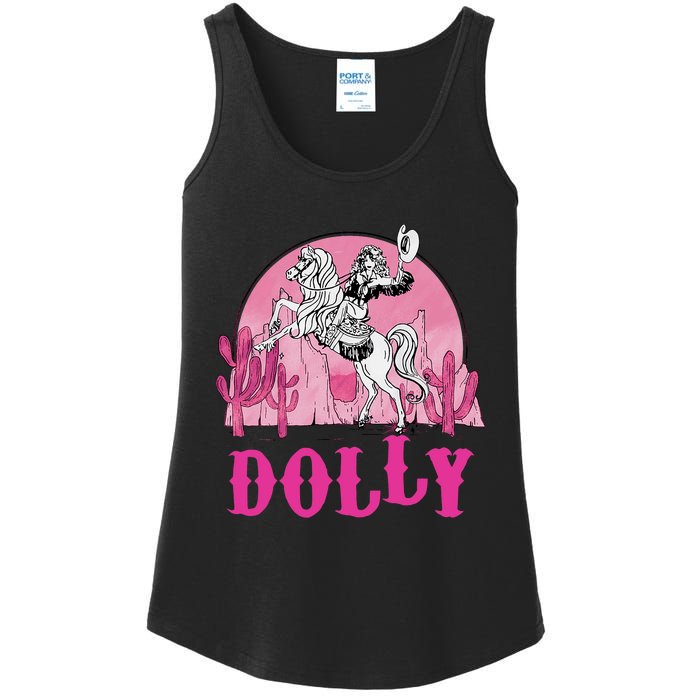 Girl Retro Personalized Dolly Cowgirl First Name Ladies Essential Tank