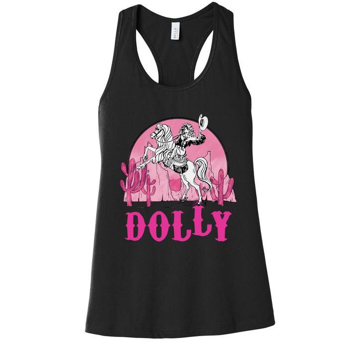 Girl Retro Personalized Dolly Cowgirl First Name Women's Racerback Tank