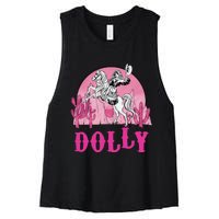 Girl Retro Personalized Dolly Cowgirl First Name Women's Racerback Cropped Tank