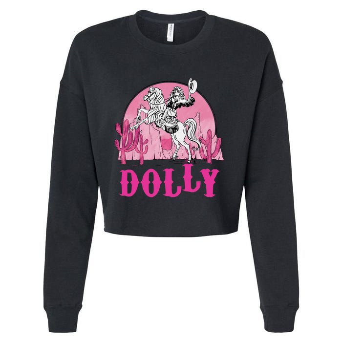 Girl Retro Personalized Dolly Cowgirl First Name Cropped Pullover Crew