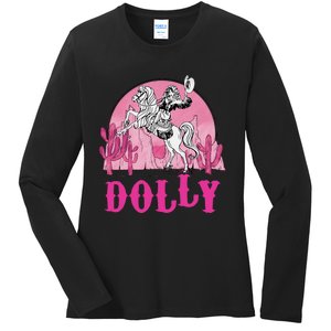 Girl Retro Personalized Dolly Cowgirl First Name Ladies Long Sleeve Shirt