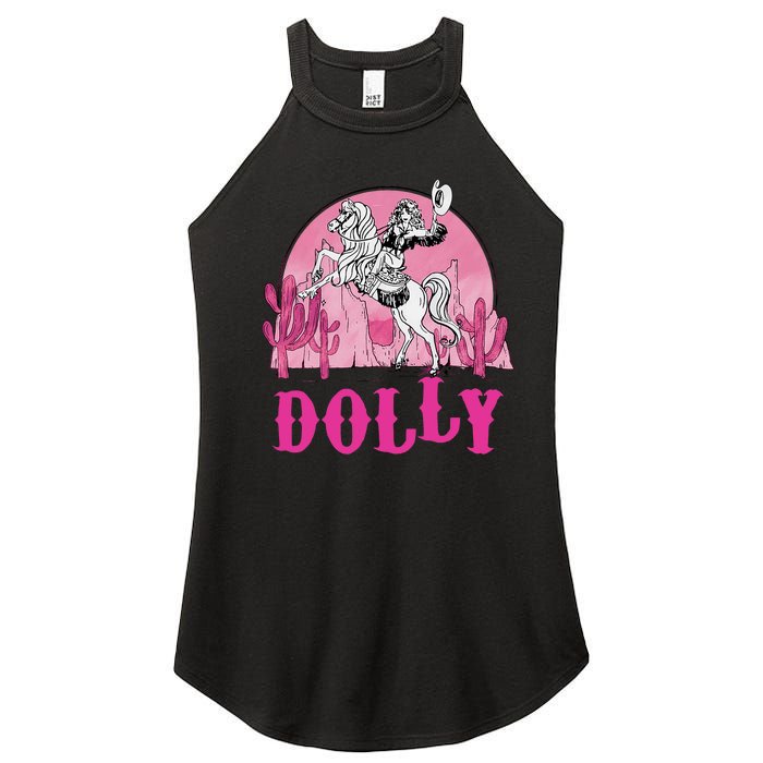 Girl Retro Personalized Dolly Cowgirl First Name Women's Perfect Tri Rocker Tank