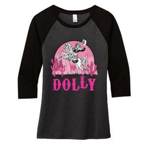 Girl Retro Personalized Dolly Cowgirl First Name Women's Tri-Blend 3/4-Sleeve Raglan Shirt