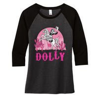 Girl Retro Personalized Dolly Cowgirl First Name Women's Tri-Blend 3/4-Sleeve Raglan Shirt