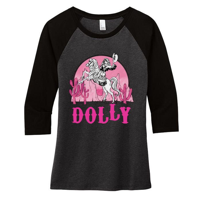 Girl Retro Personalized Dolly Cowgirl First Name Women's Tri-Blend 3/4-Sleeve Raglan Shirt