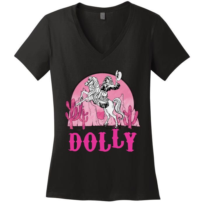 Girl Retro Personalized Dolly Cowgirl First Name Women's V-Neck T-Shirt