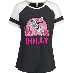 Girl Retro Personalized Dolly Cowgirl First Name Enza Ladies Jersey Colorblock Tee