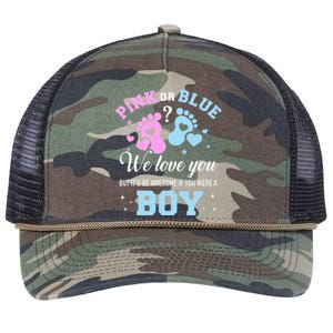 Gender Reveal Pink Or Blue Love You But Awesome If Were Boy Retro Rope Trucker Hat Cap