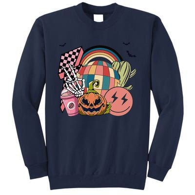 Groovy Retro Pumpkin Spice Hippie Funny Skeleton Halloween Tall Sweatshirt