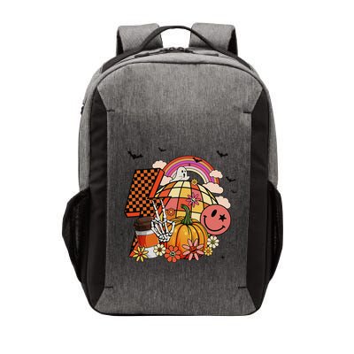 Groovy Retro Pumpkin Spice Hippie Funny Skeleton Halloween Vector Backpack