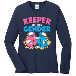 Gender Reveal Party Boxing Gloves Keeper Of Gender Ladies Long Sleeve Shirt