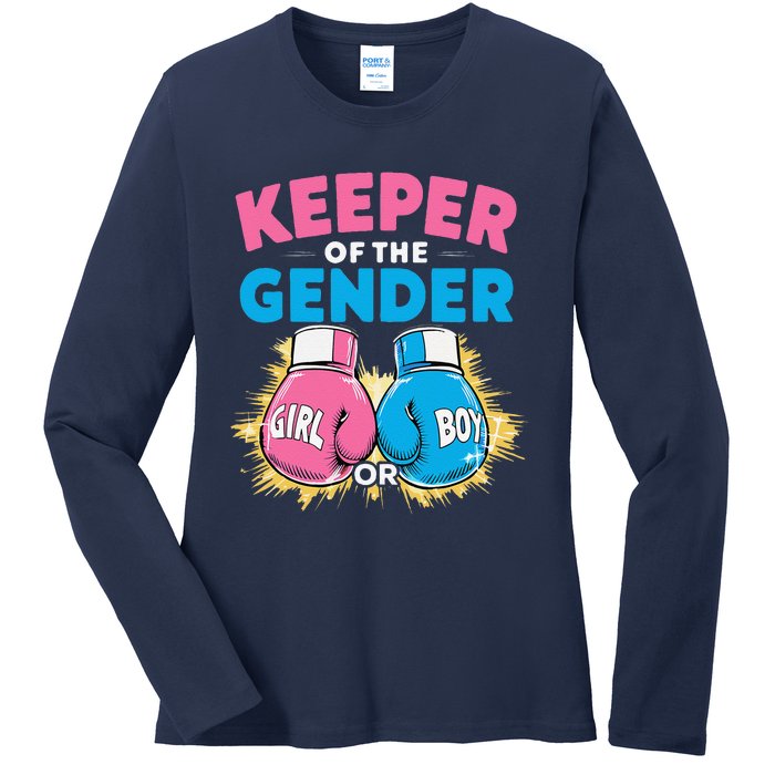 Gender Reveal Party Boxing Gloves Keeper Of Gender Ladies Long Sleeve Shirt