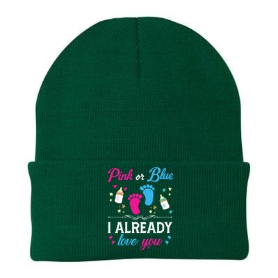 Gender Reveal Pink Or Blue I Already Love You For Mom And Dad Funny Gift Knit Cap Winter Beanie