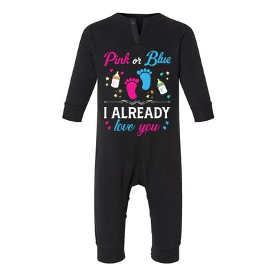 Gender Reveal Pink Or Blue I Already Love You For Mom And Dad Funny Gift Infant Fleece One Piece