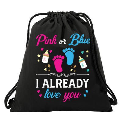 Gender Reveal Pink Or Blue I Already Love You For Mom And Dad Funny Gift Drawstring Bag