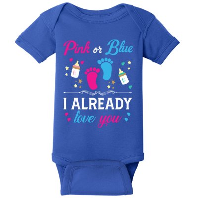 Gender Reveal Pink Or Blue I Already Love You For Mom And Dad Funny Gift Baby Bodysuit