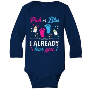 Gender Reveal Pink Or Blue I Already Love You For Mom And Dad Funny Gift Baby Long Sleeve Bodysuit