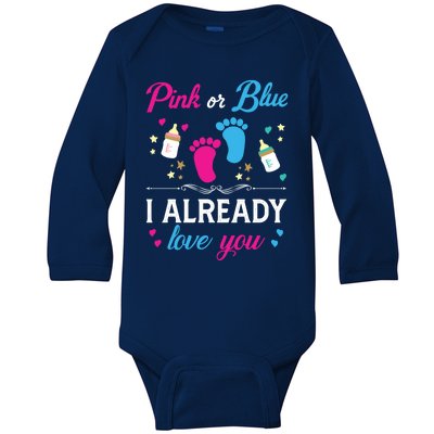 Gender Reveal Pink Or Blue I Already Love You For Mom And Dad Funny Gift Baby Long Sleeve Bodysuit